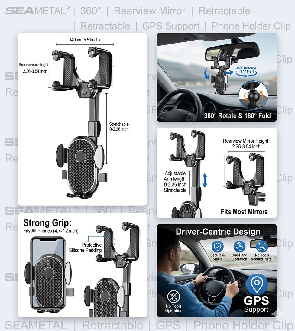 AutoGloss™360° Rearview Mirror Phone Holder